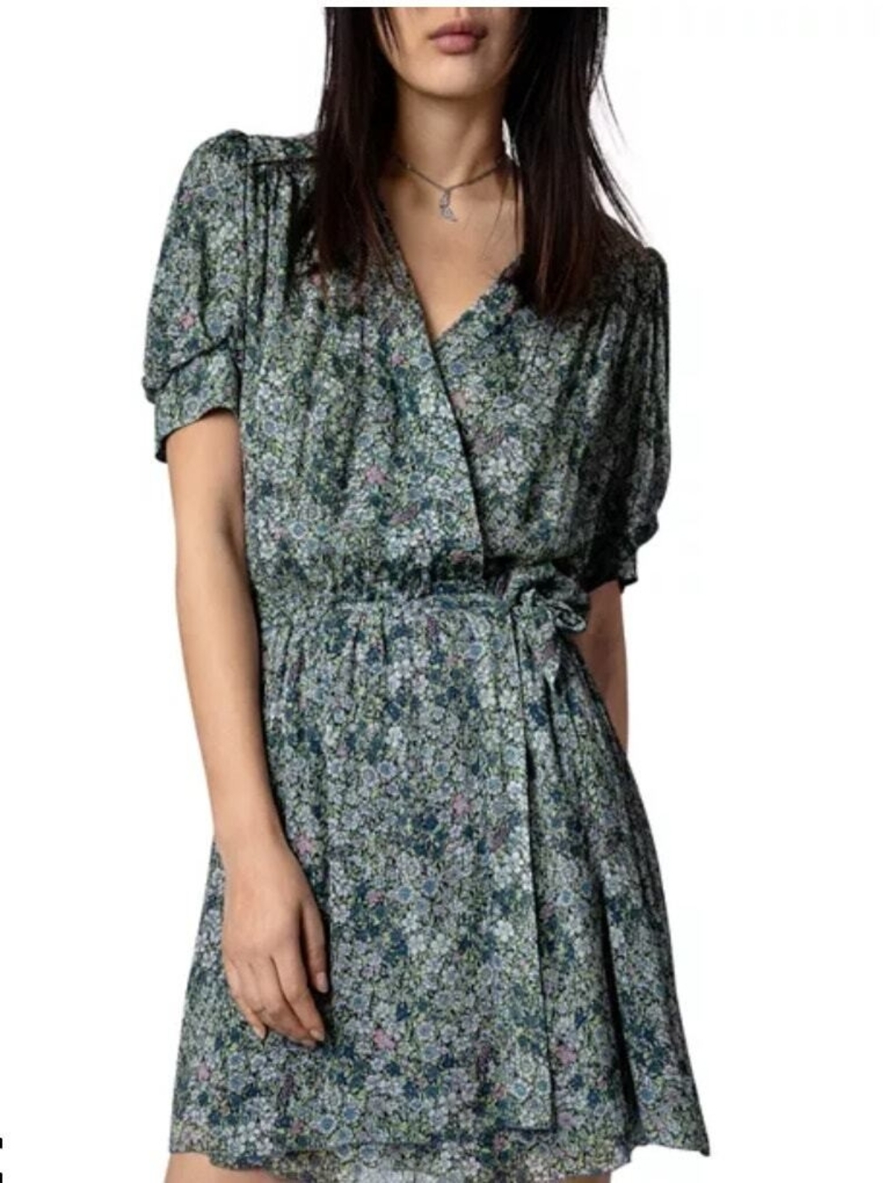 Zadig & Voltaire Green Floral Wrap Mini Dress Size XS